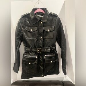 Nasty Gal Black Faux Leather Belted Jacket Size S